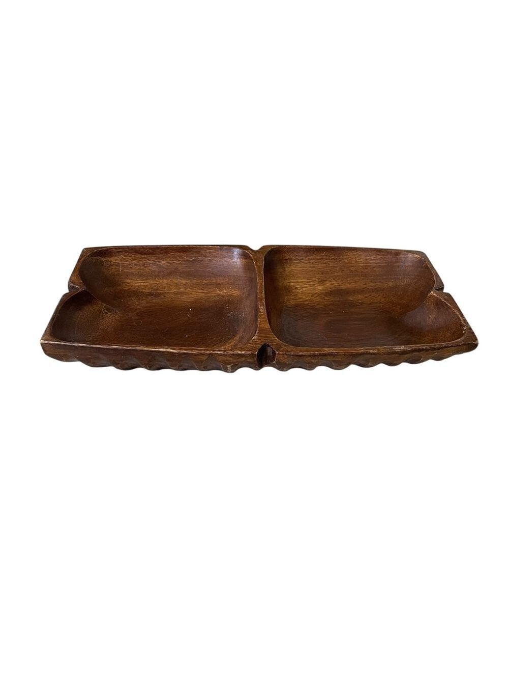 VINTAGE Dolphin Genuine Monkey-Pod Rustic Wooden Divided Serving Tray Brown